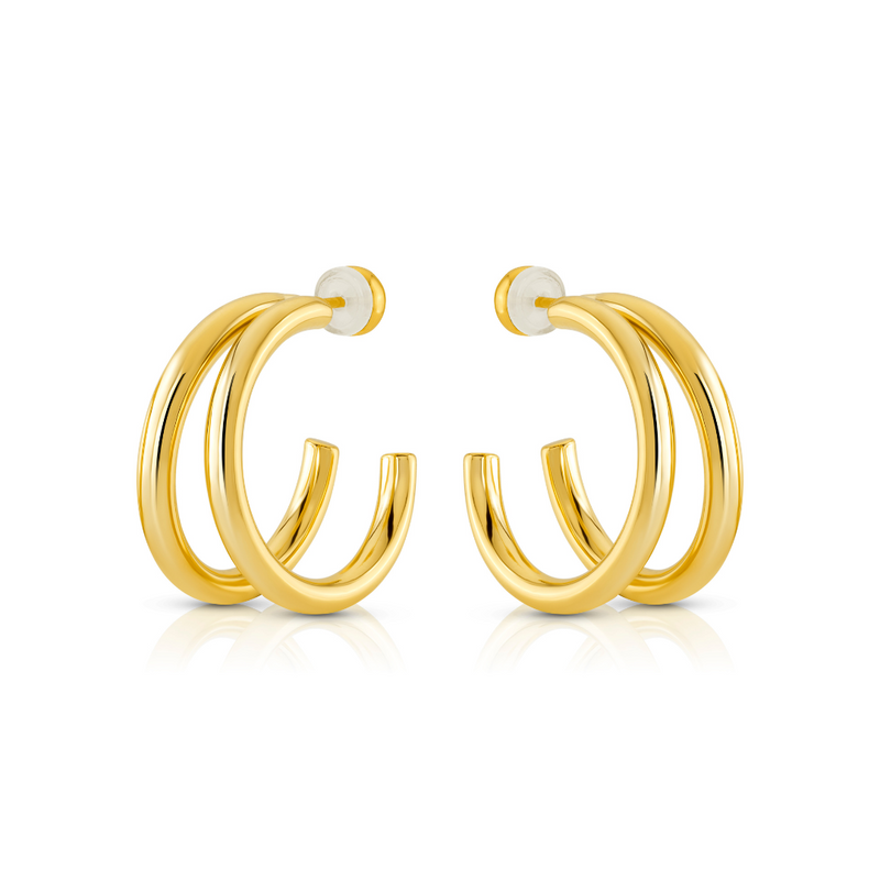 DOUBLE HOLLOW HOOP EARRINGS, GOLD