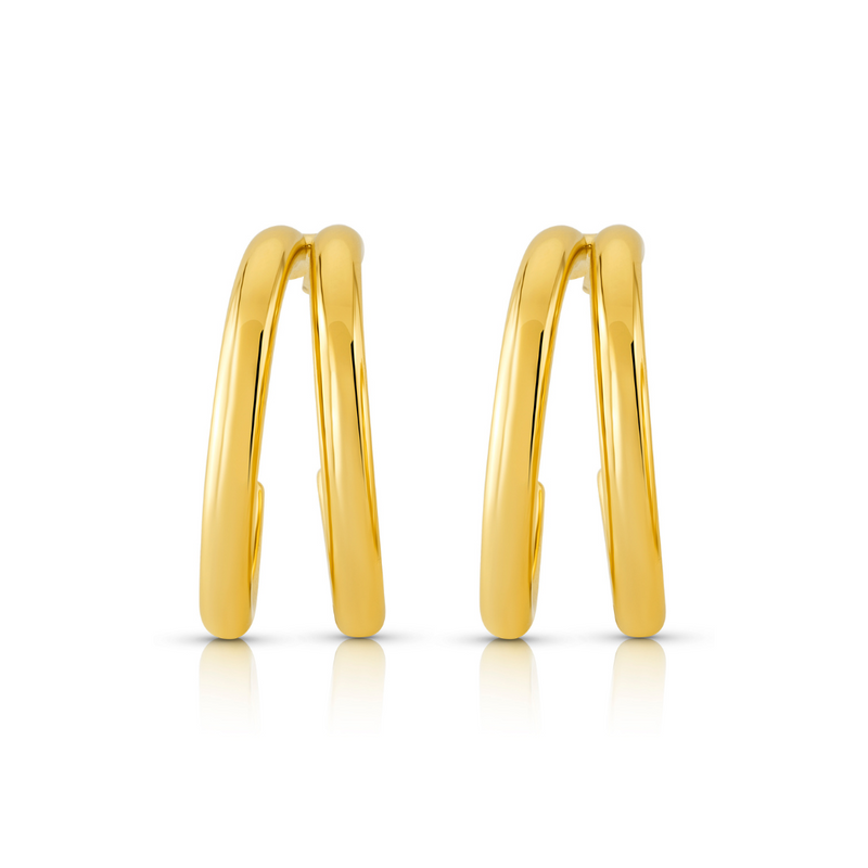 DOUBLE HOLLOW HOOP EARRINGS, GOLD