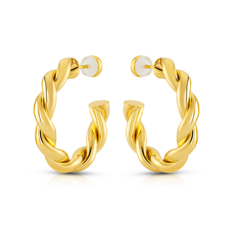 TWISTED HOOP EARRINGS, GOLD