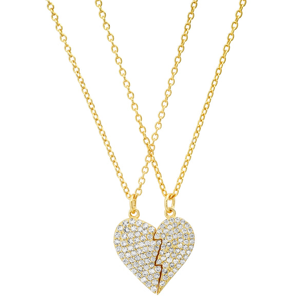 BFF CHARM HEART NECKLACE, GOLD (2 NECKLACES)