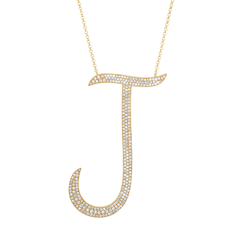 LARGE J DIAMOND INITIAL NECKLACE, GOLD