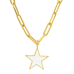 STAR PAPERCLIP CHAIN WHITE ENAMEL GOLD