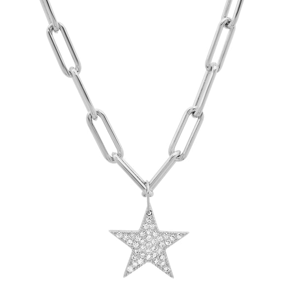 PAVE CZ STAR PAPERCLIP CHAIN SILVER
