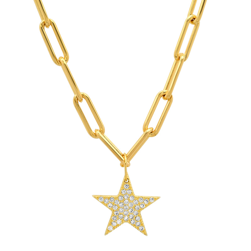 PAVE CZ STAR PAPERCLIP CHAIN GOLD