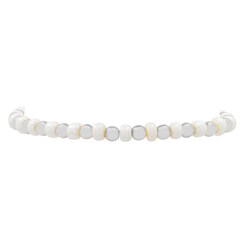 IRIDESCENT BALL STRETCH BRACELET WHITE AND SILVER