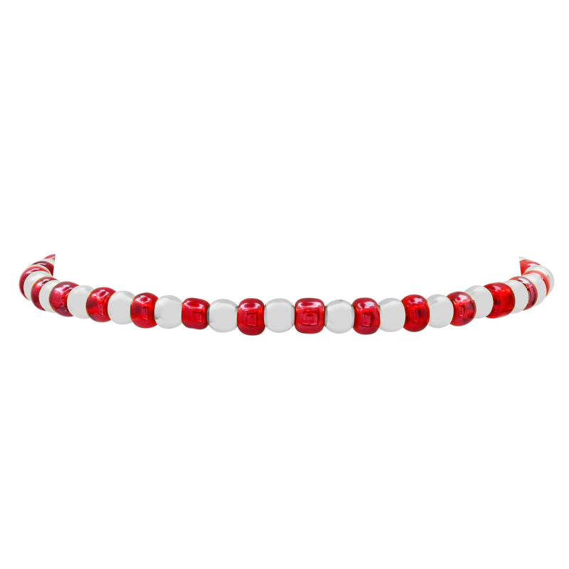 IRIDESCENT BALL STRETCH BRACELET SILVER AND RED