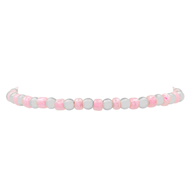 IRIDESCENT BALL STRETCH BRACELET SILVER AND PINK