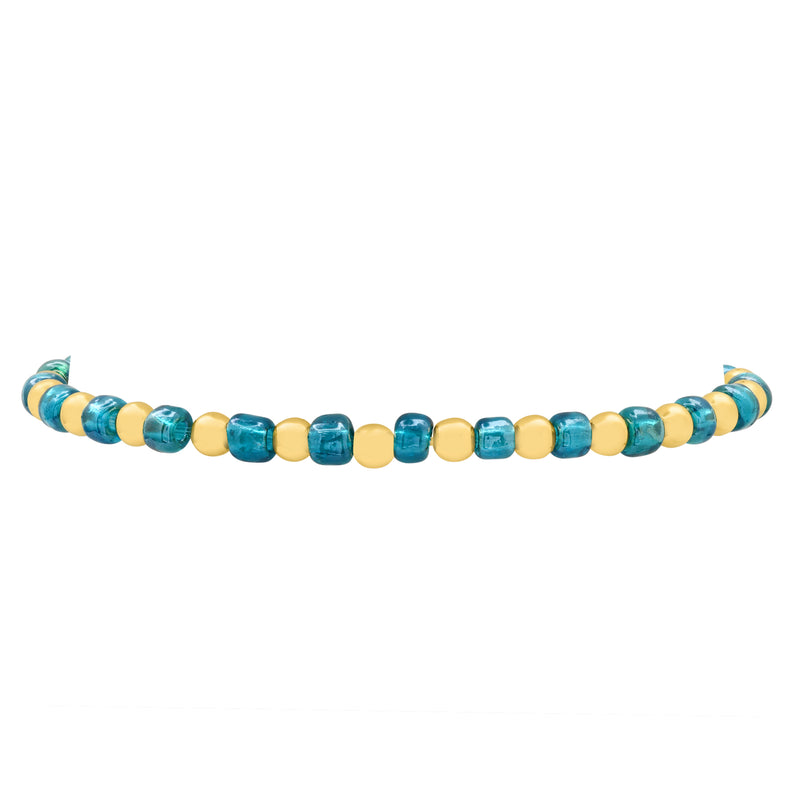 IRIDESCENT BALL STRETCH BRACLET GOLD & TEAL