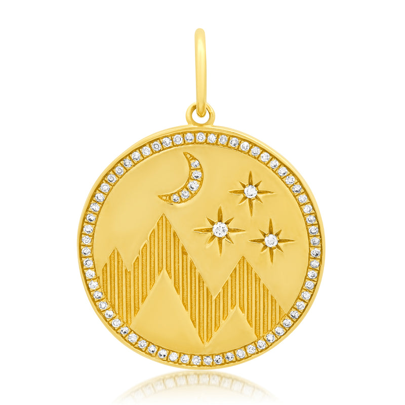 MOUNTAIN MOON & STARS DIAMOND PENDANT 14kt GOLD