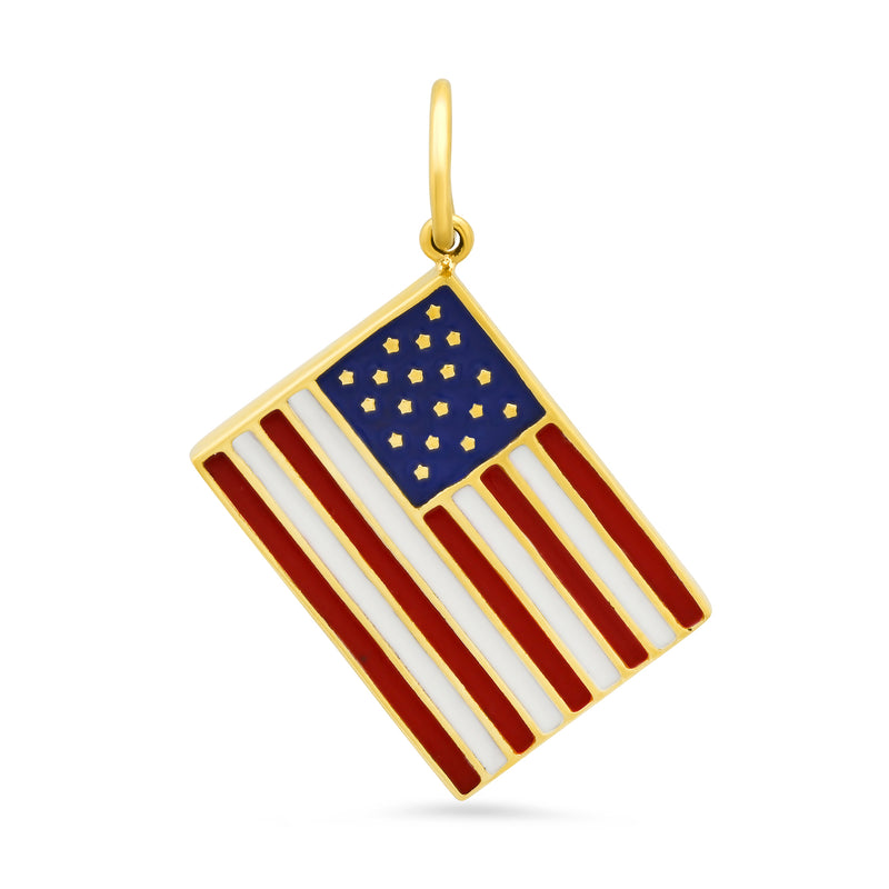 AMERICAN FLAG ENAMEL PENDANT, 14kt GOLD