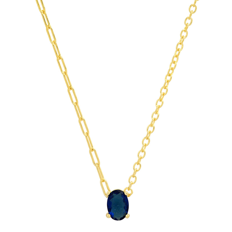 BLUE SOLITAIRE OVAL NECKLACE, GOLD
