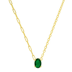 GREEN SOLITAIRE OVAL NECKLACE, GOLD
