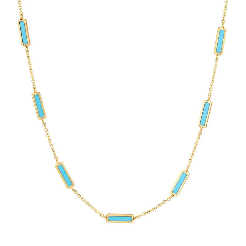 9 BAR INLAY DAINTY NECKLACE TURQUOISE, 14kt GOLD