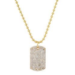 SOLID BALL CHAIN W/ BLINDED BY THE LIGHT DIAMOND DOG TAG, 14kt GOLD