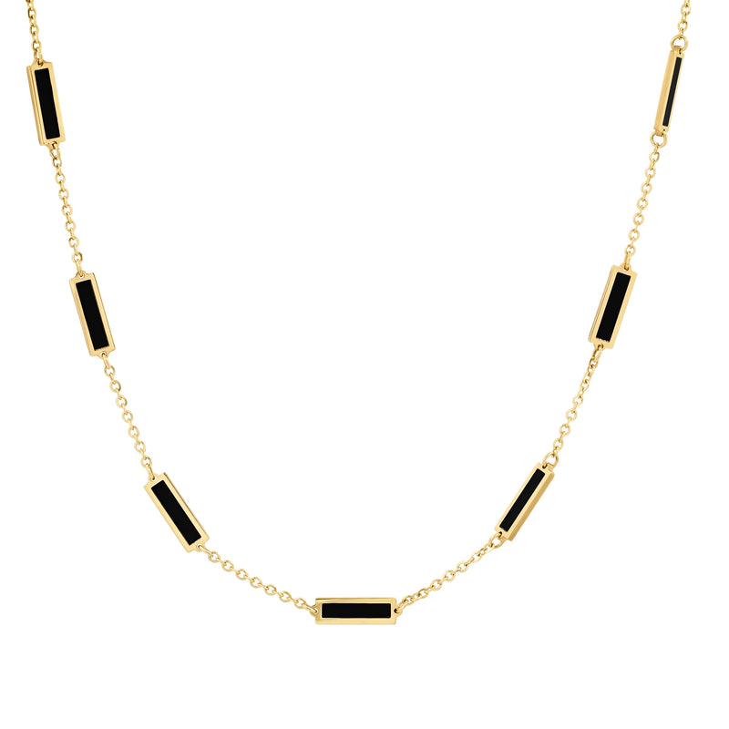 14KT Yellow Gold Bold Oval Diamond and Onyx Necklace