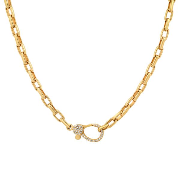 THICK OVAL TIGHT LINK CHAIN W/ DIAMOND LOBSTER CLASP, 14kt Gold