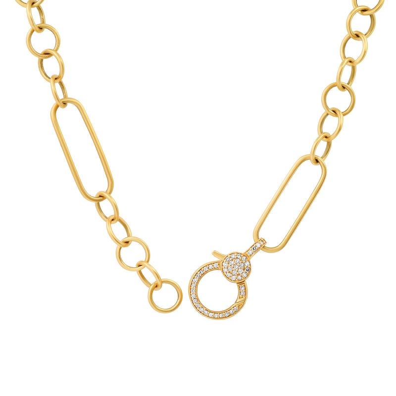 MATTE PAPERCLIP & CIRCLE CHAIN WITH PAVE DIAMOND ENHANCER, 14kt GOLD