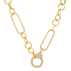 MATTE PAPERCLIP & CIRCLE CHAIN WITH PAVE DIAMOND ENHANCER, 14kt GOLD