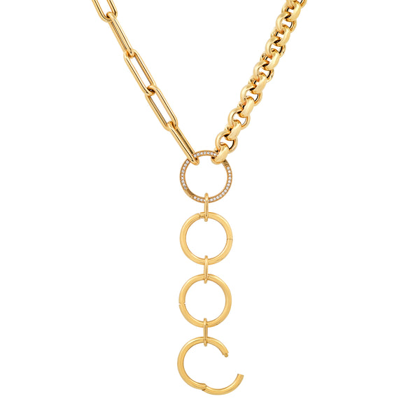 HYBRID PAPERCLIP/ROLO LINK CHAIN W/ GOLD & DIAMOND ENHANCERS, 14kt GOLD