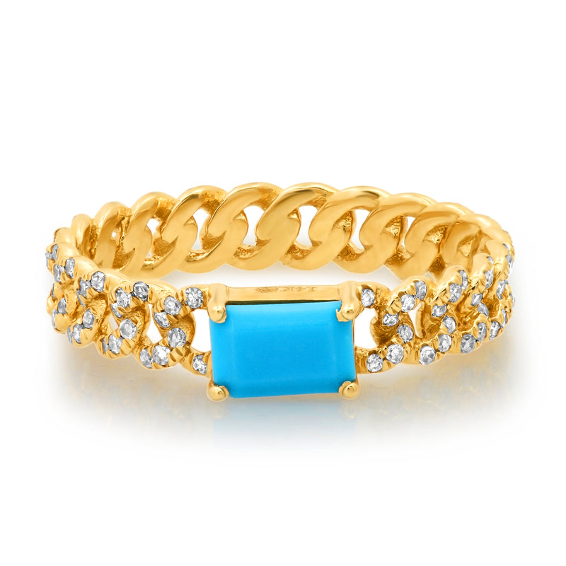 CUBAN LINK TURQUOISE & DIAMOND RING, 14kt GOLD