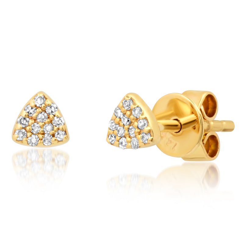 CURVED TRIANGLE PAVE STUDS, 14kt GOLD