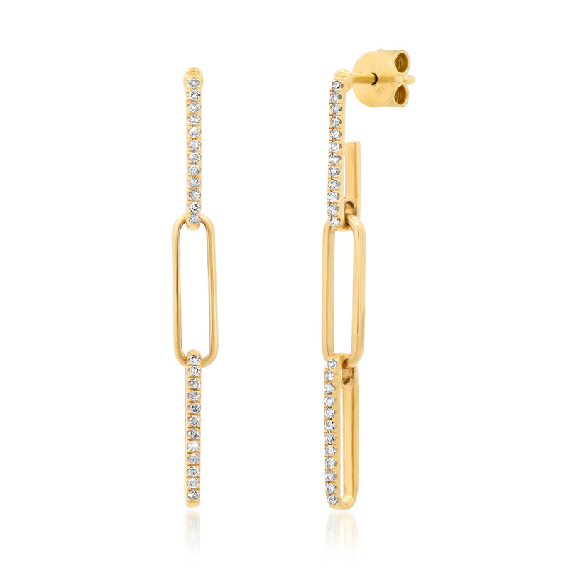 Diamond Encrusted Paperclip Dangle Earrings, 14kt Gold