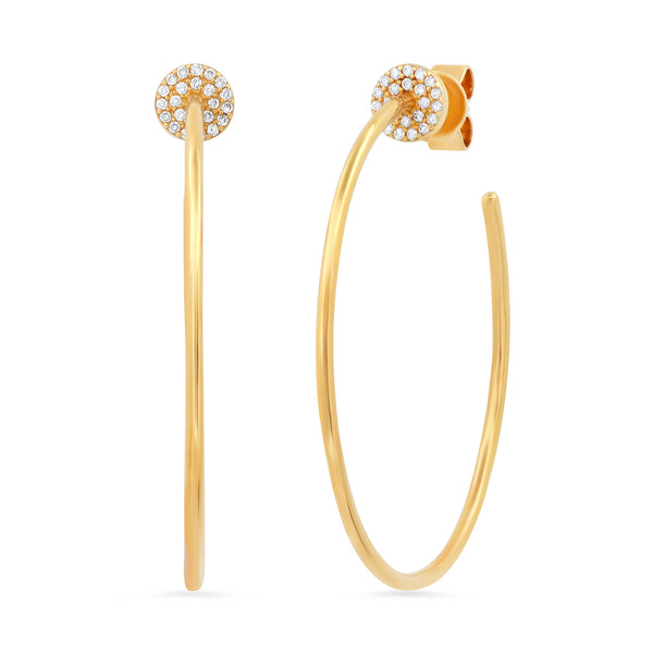 PAVE DIAMOND DISC HOOPS, 14kt GOLD