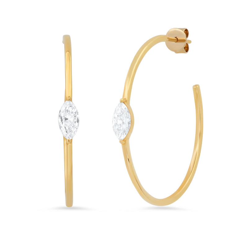 MARQUISE SOLITAIRE DIAMOND HOOPS, 14kt GOLD