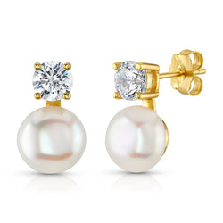 PEARL AND CZ STUDS, GOLD