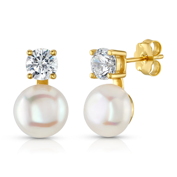 PEARL AND CZ STUDS, GOLD