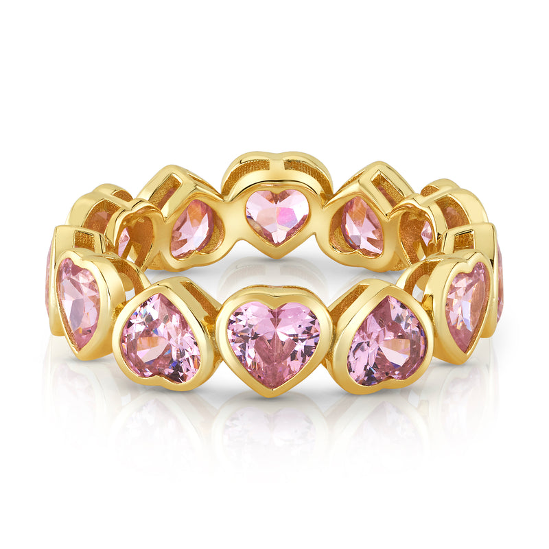 PINK CZ HEART RING, GOLD