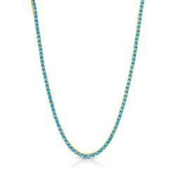 TURQUOISE CZ TENNIS NECKLACE, GOLD BRASS