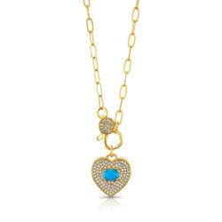 HEART TURQUOISE CZ CLASP NECKLACE