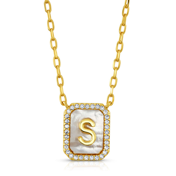 PEARL CZ INITIAL NECKLACE, GOLD S