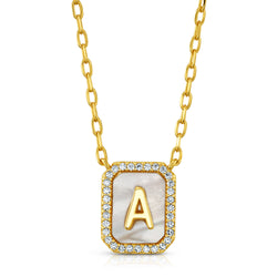 PEARL CZ INITIAL NECKLACE, GOLD A