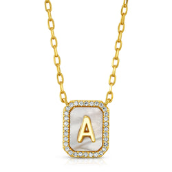 PEARL CZ INITIAL NECKLACE, GOLD