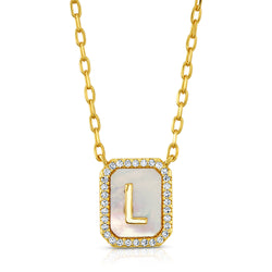 PEARL CZ INITIAL NECKLACE, GOLD L