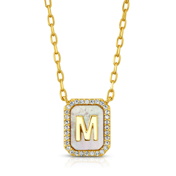 PEARL CZ INITIAL NECKLACE, GOLD M