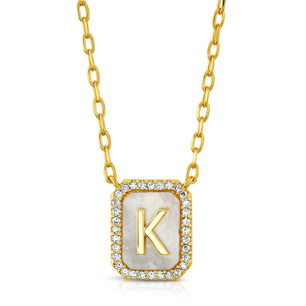 PEARL CZ INITIAL NECKLACE, GOLD K