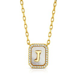 PEARL CZ INITIAL NECKLACE, GOLD J