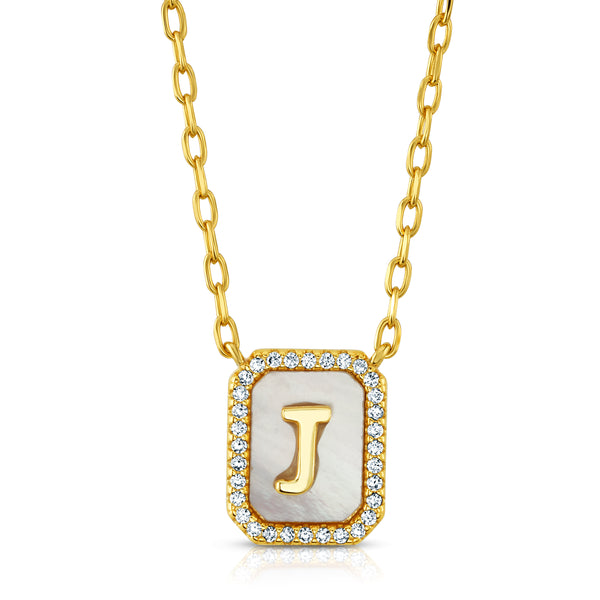PEARL CZ INITIAL NECKLACE, GOLD J