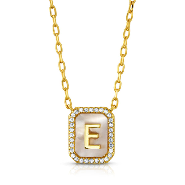 PEARL CZ INITIAL NECKLACE, GOLD E