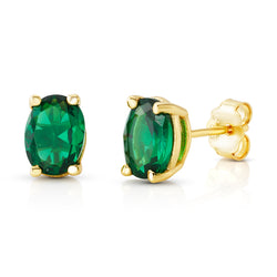 SOLITAIRE OVAL GREEN STUD, GOLD