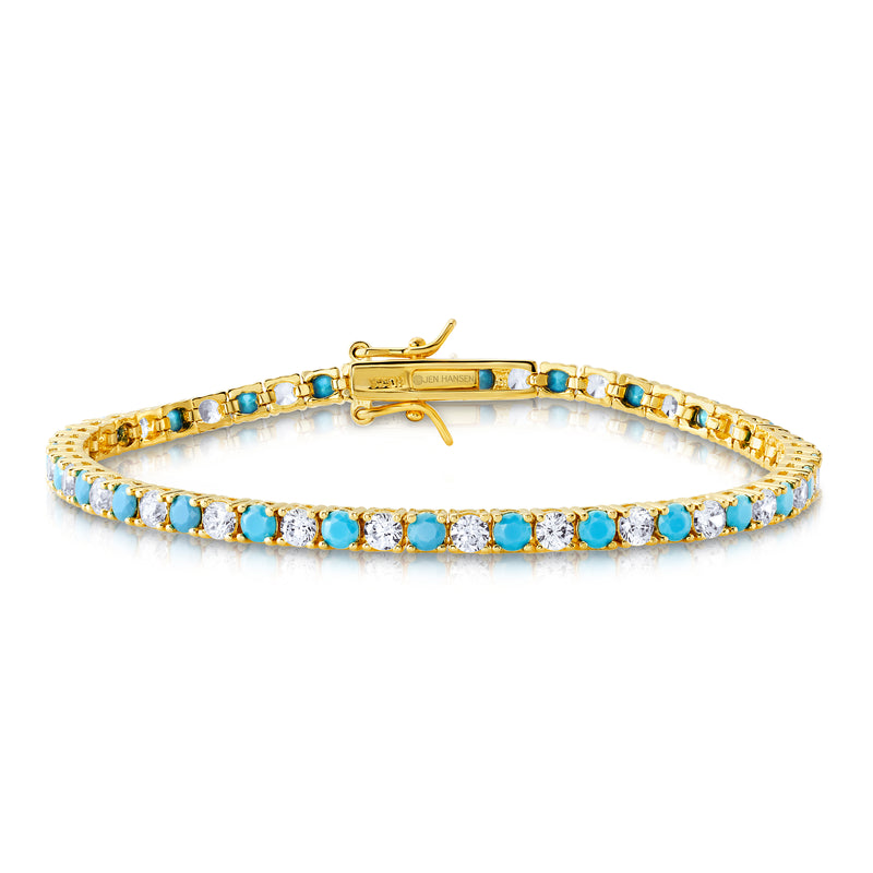 TENNIS BRACELET TURQUOISE & CLEAR, GOLD
