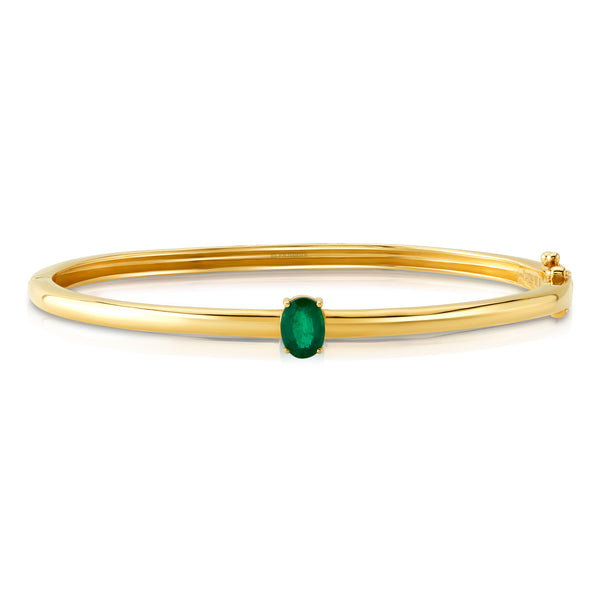 Emerald solitaire bangle, 14kt gold