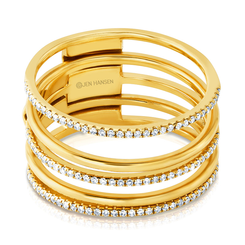 EXQUISITE 5-ROW BAND RING, 14KT GOLD