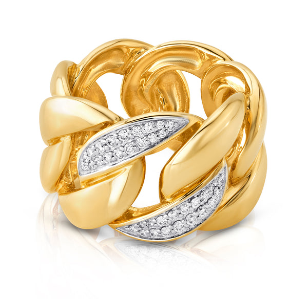 BIG LINK CUBAN DIAMOND RING, 14KT GOLD
