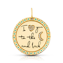 I love you to the moon and back turquoise enamel pendant, 14kt gold