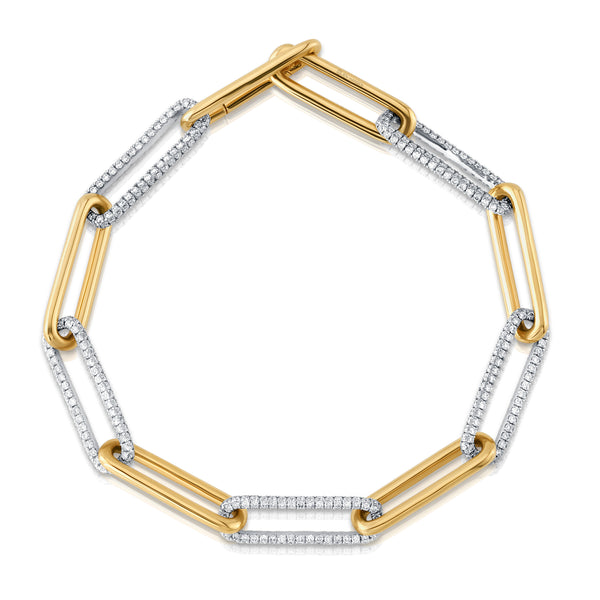 Flawless diamond paperclip link bracelet, 14kt gold