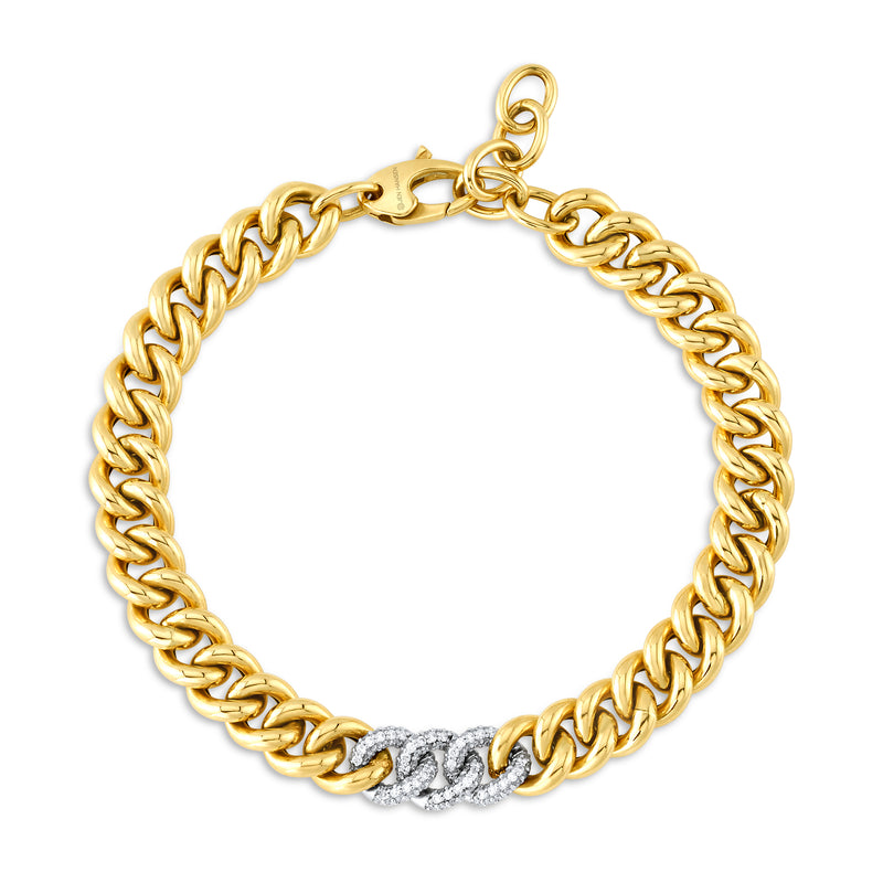 Gilded gold and white gold diamond chain bracelet, 14kt gold